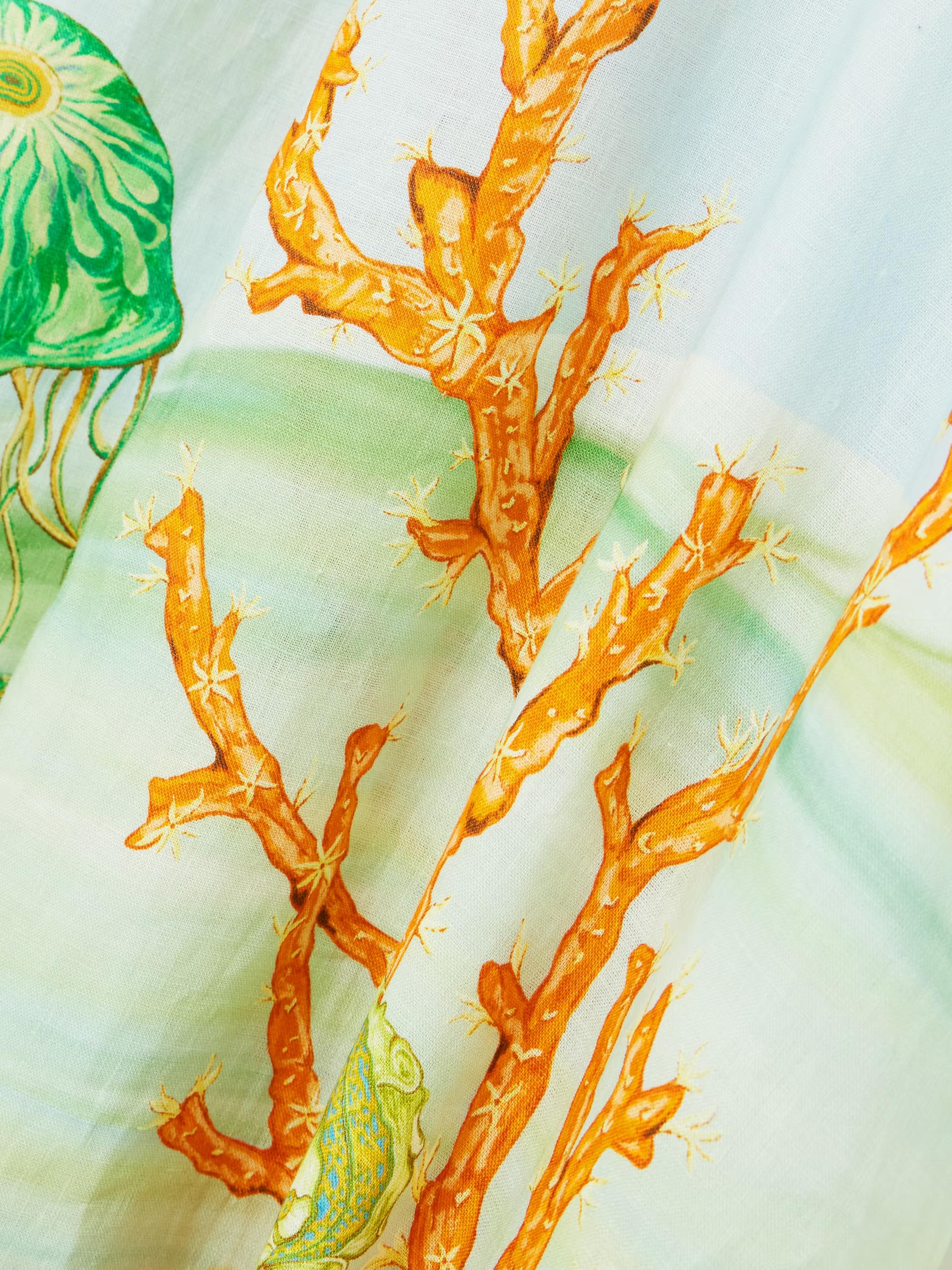 Gathered Printed Linen-Gauze Midi Dress Newgew Dresses