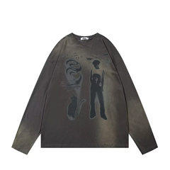 Abstract Shadow Graphic Long Sleeve T-Shirt Newgew