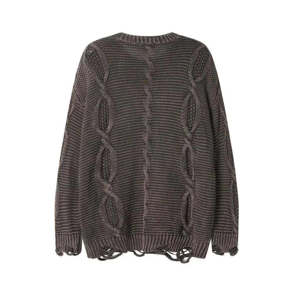 Acid Wash Cable Knit Sweater Newgew