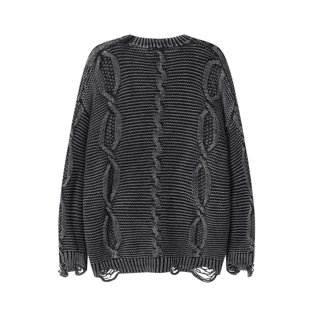 Acid Wash Cable Knit Sweater Newgew