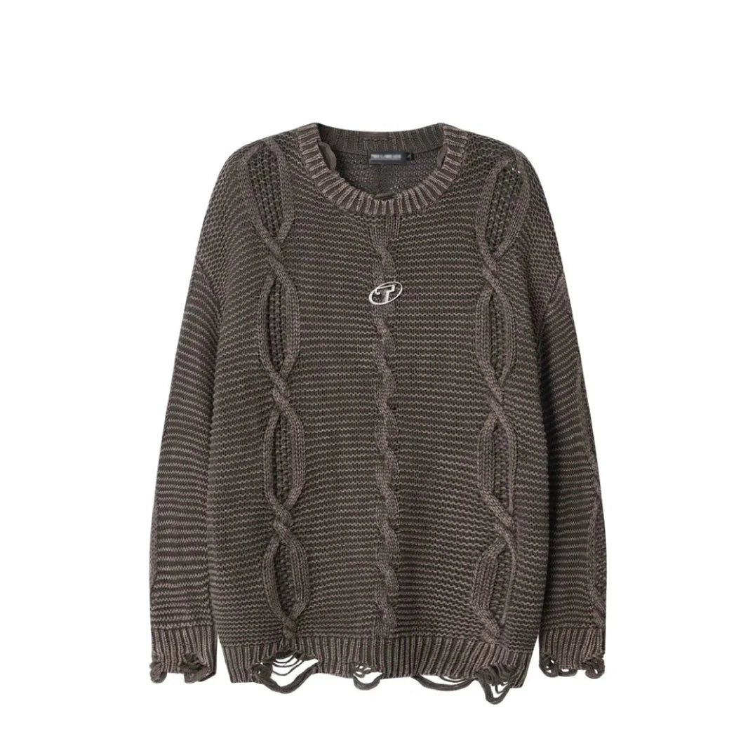 Acid Wash Cable Knit Sweater Newgew