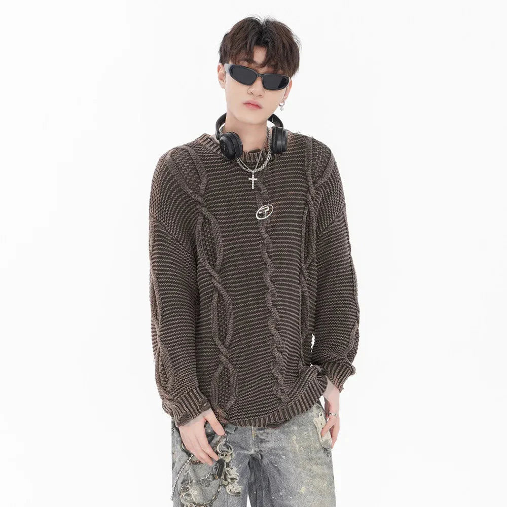 Acid Wash Cable Knit Sweater Newgew