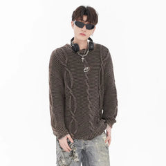 Acid Wash Cable Knit Sweater Newgew