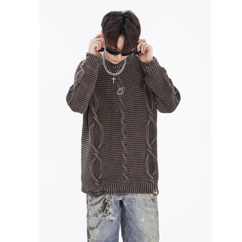 Acid Wash Cable Knit Sweater Newgew