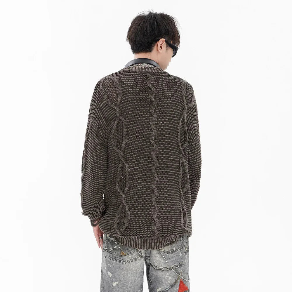 Acid Wash Cable Knit Sweater Newgew