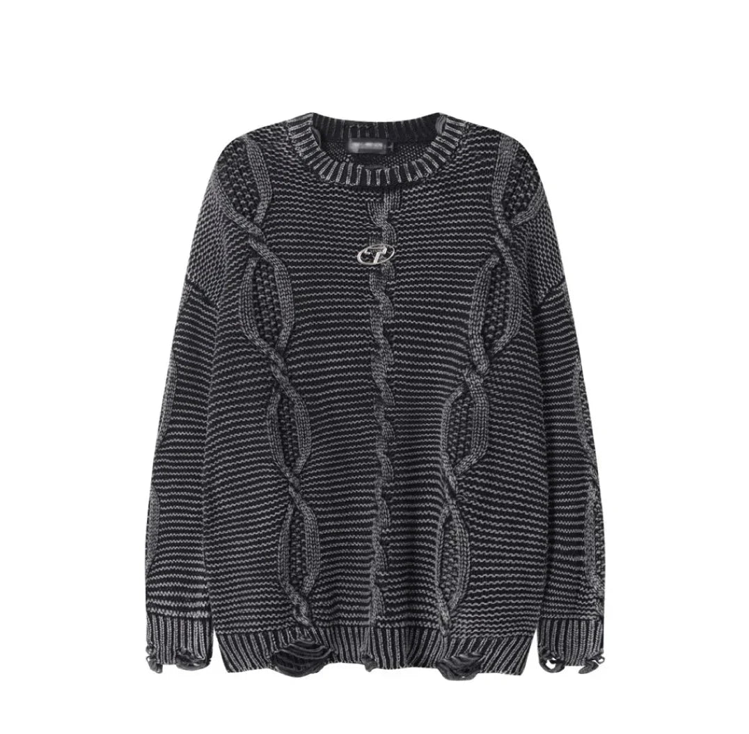 Acid Wash Cable Knit Sweater Newgew