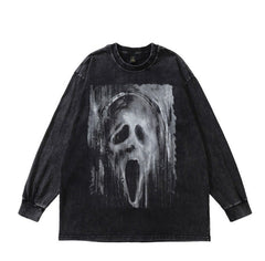 Acid Washed Mask Graphic Long Sleeve T-Shirt Newgew