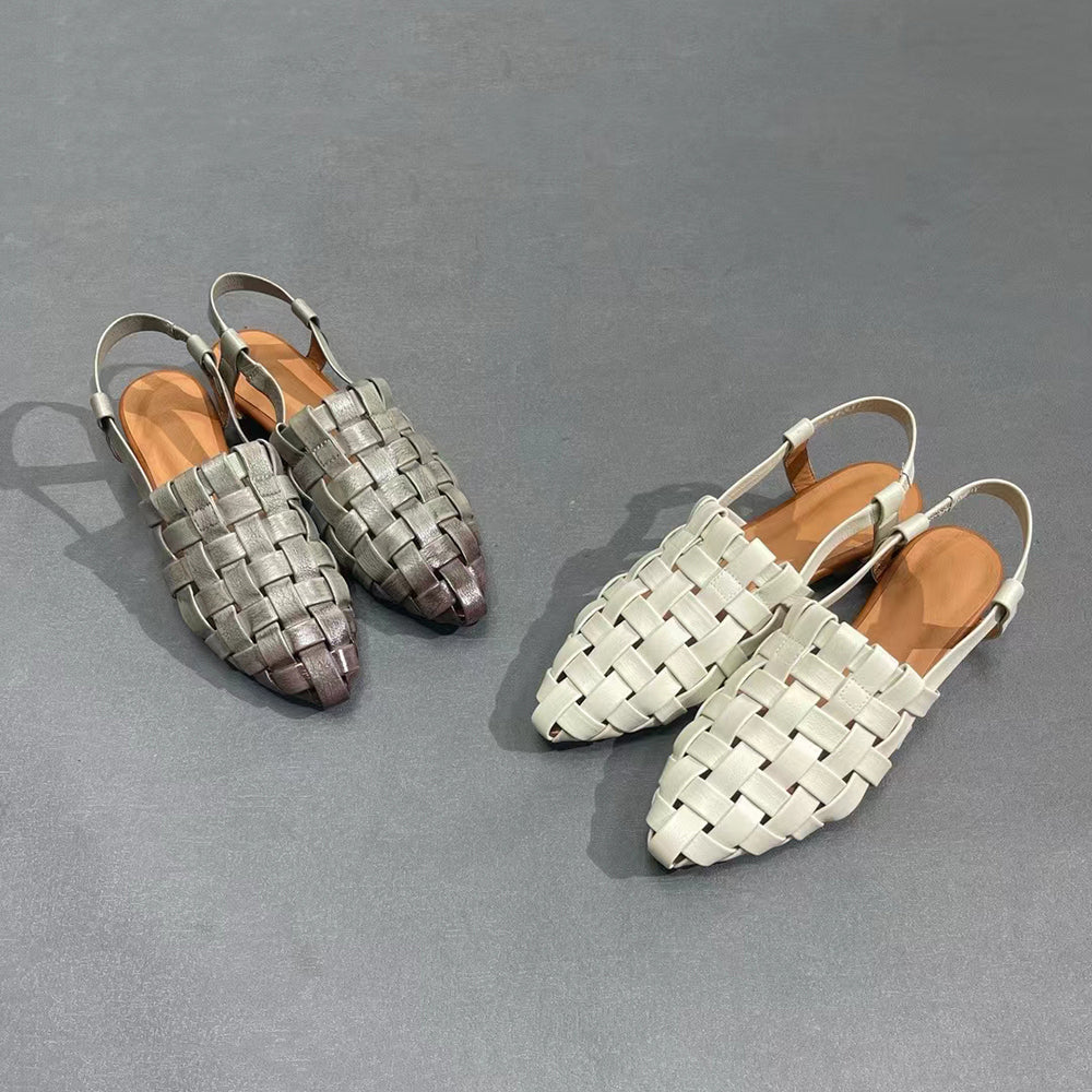 Almond Toe Woven Leather Sandals Newgew Shoes