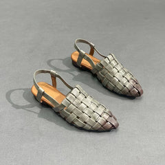 Almond Toe Woven Leather Sandals Newgew Shoes