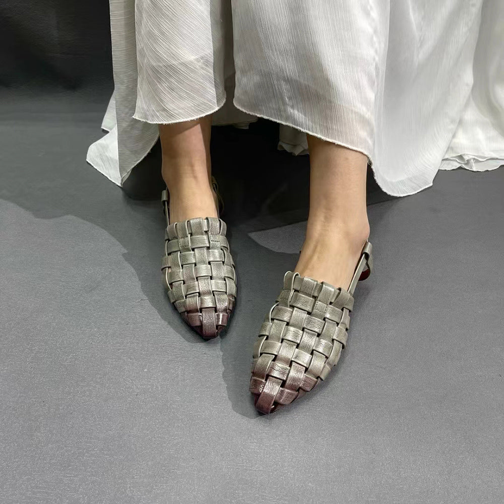 Almond Toe Woven Leather Sandals Newgew Shoes