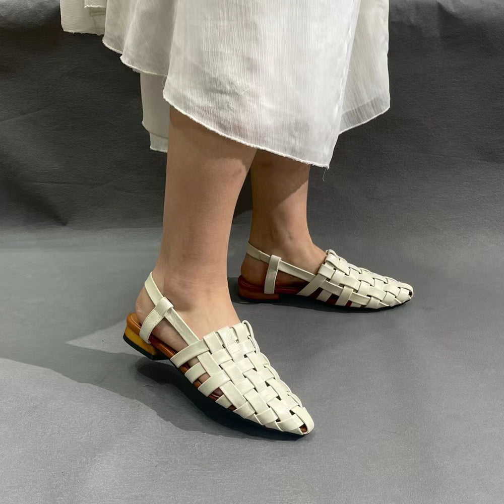 Almond Toe Woven Leather Sandals Newgew Shoes