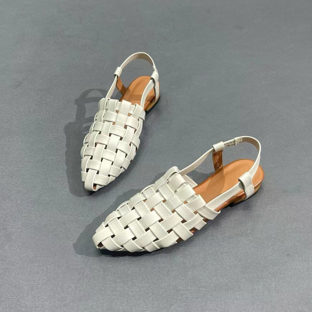 Almond Toe Woven Leather Sandals Newgew Shoes