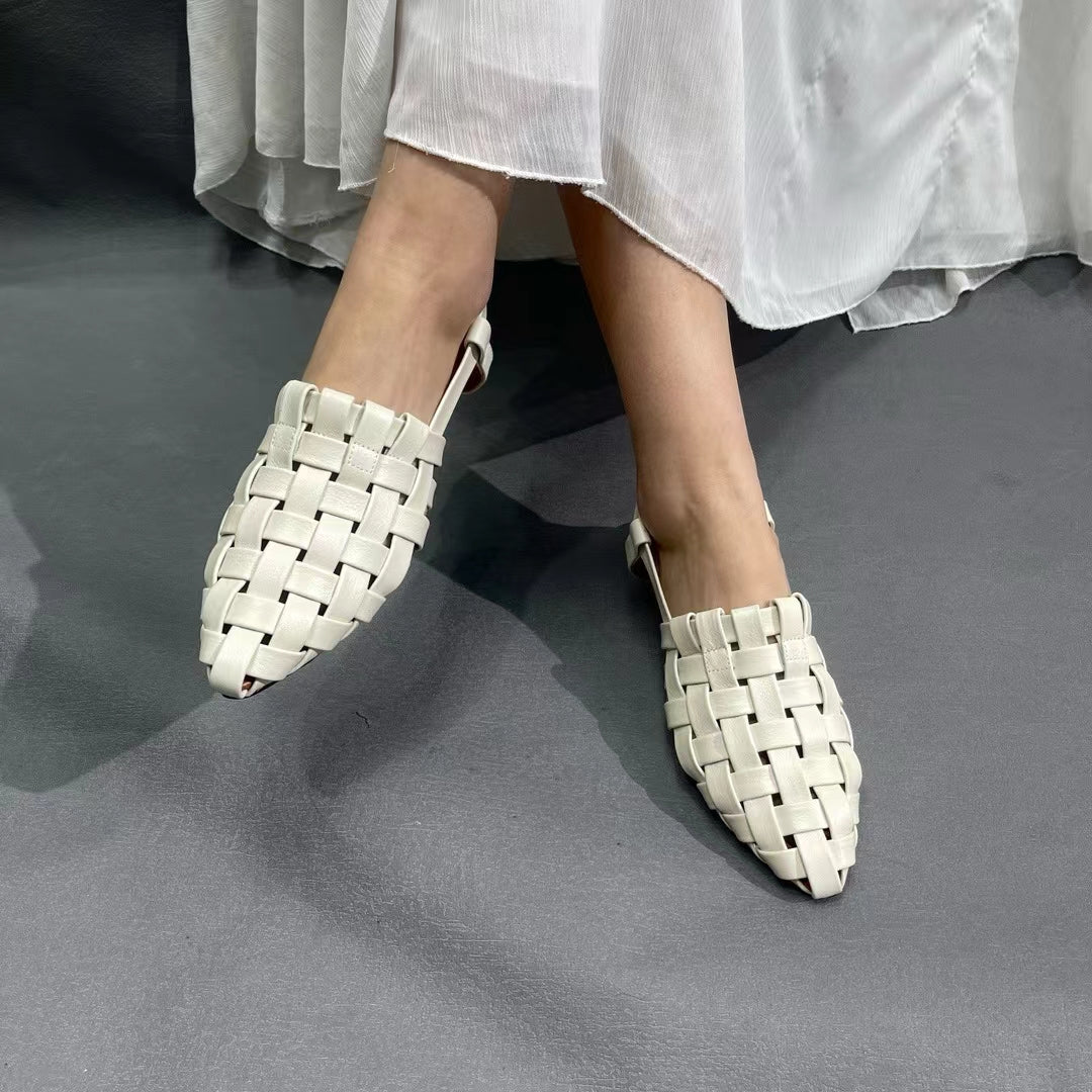 Almond Toe Woven Leather Sandals Newgew Shoes