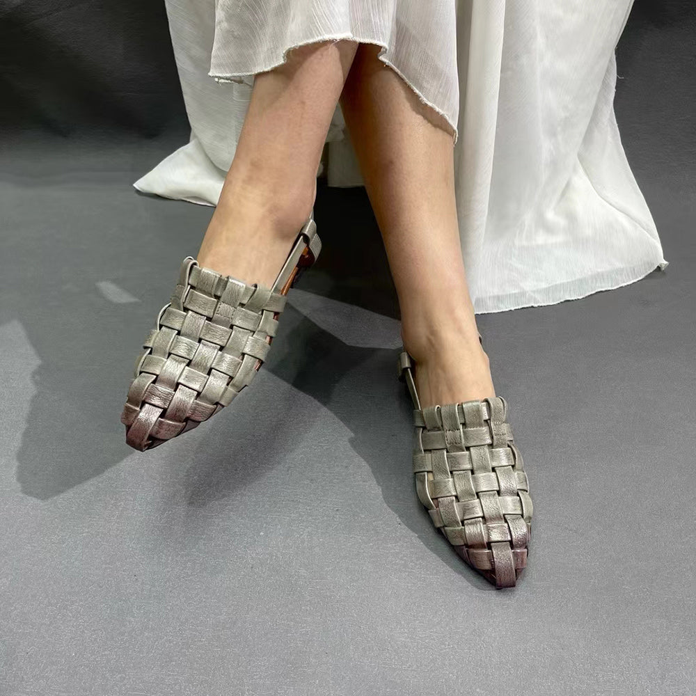 Almond Toe Woven Leather Sandals Newgew Shoes