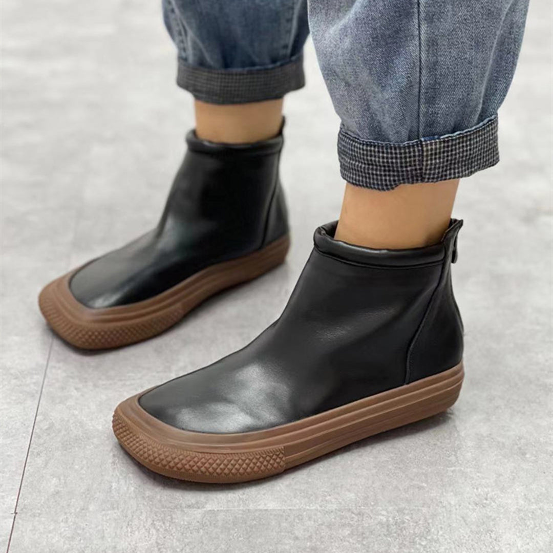 Autumn Retro Square Toe Rear Zipper Ankle Boots Newgew Shoes