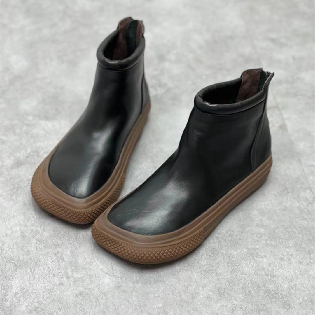 Autumn Retro Square Toe Rear Zipper Ankle Boots Newgew Shoes