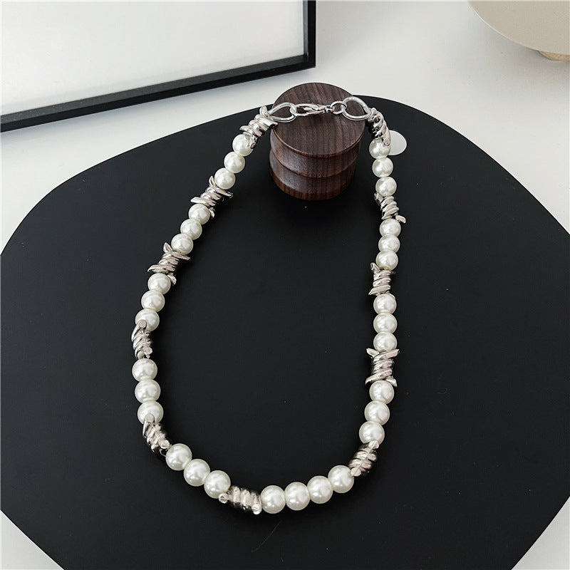 Barbed Wire Faux Pearl Necklace Newgew