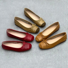 Bow Accents Square-toe Ballet Flats Newgew Shoes