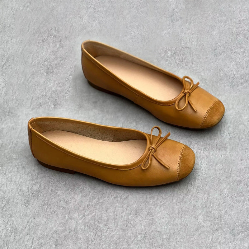 Bow Accents Square-toe Ballet Flats Newgew Shoes