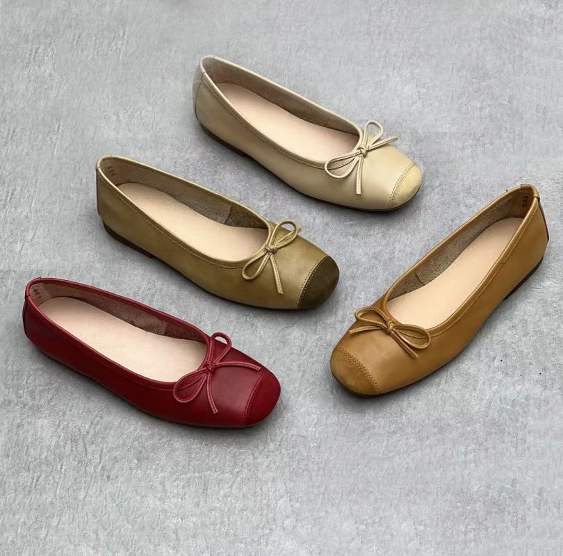 Bow Accents Square-toe Ballet Flats Newgew Shoes