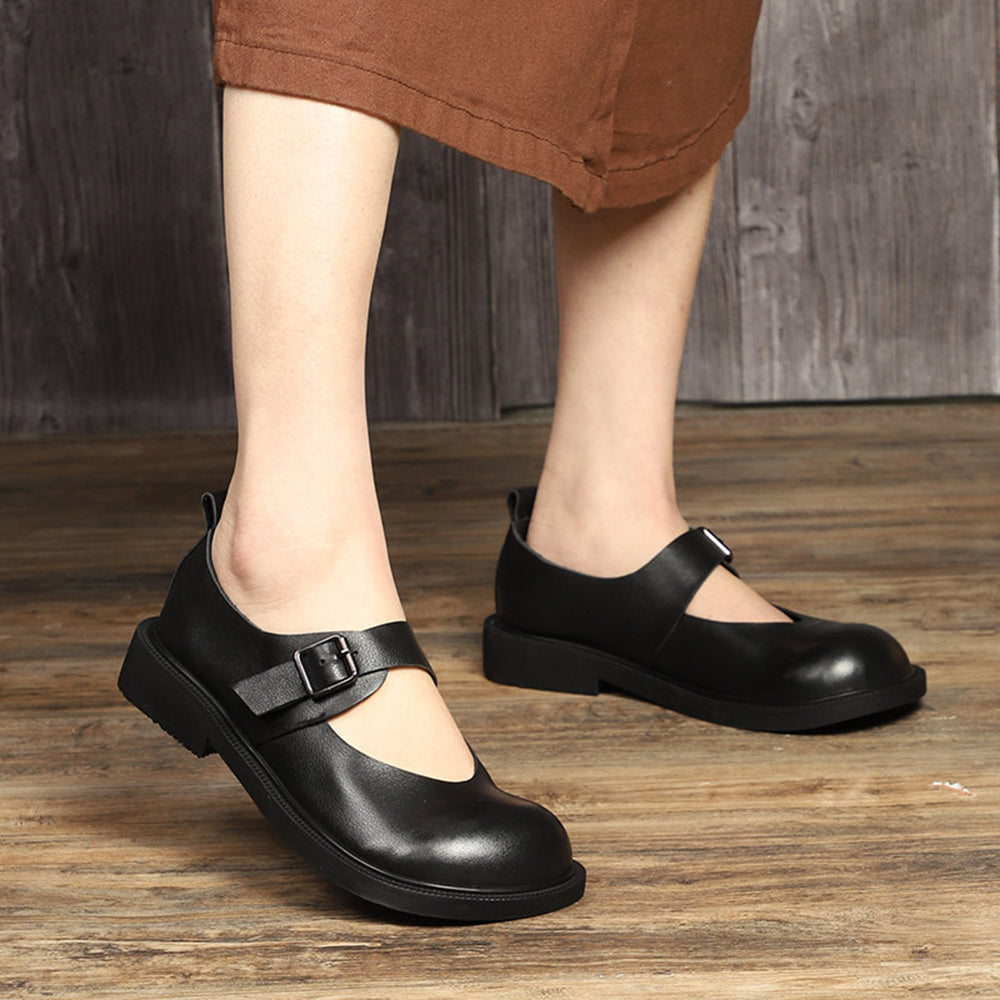 British Style Leather Mary Jane Shoes With Buckle Newgew Shoes