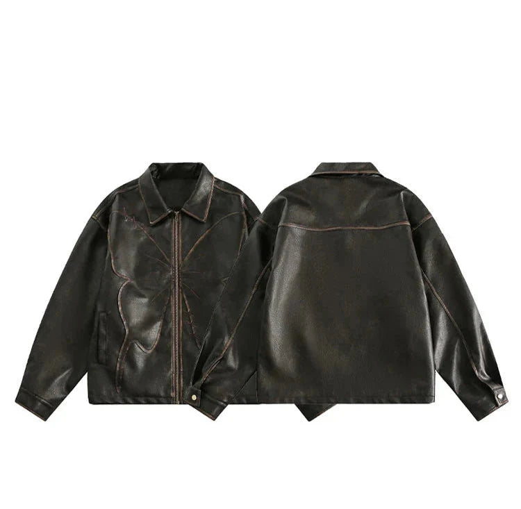 Butterfly Embossed Faux Leather Jacket Newgew