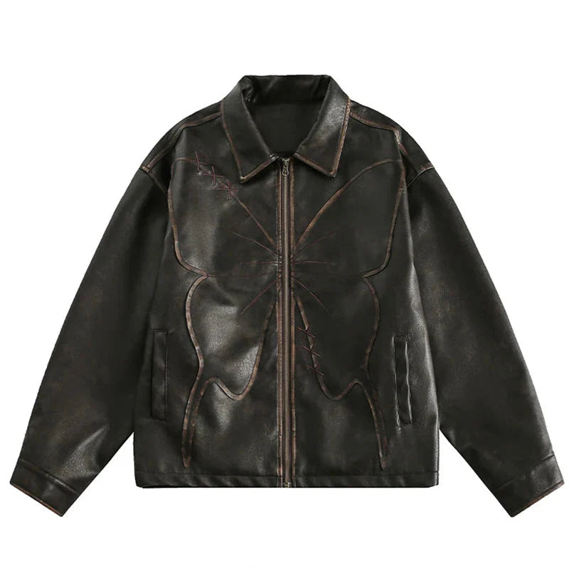 Butterfly Embossed Faux Leather Jacket Newgew