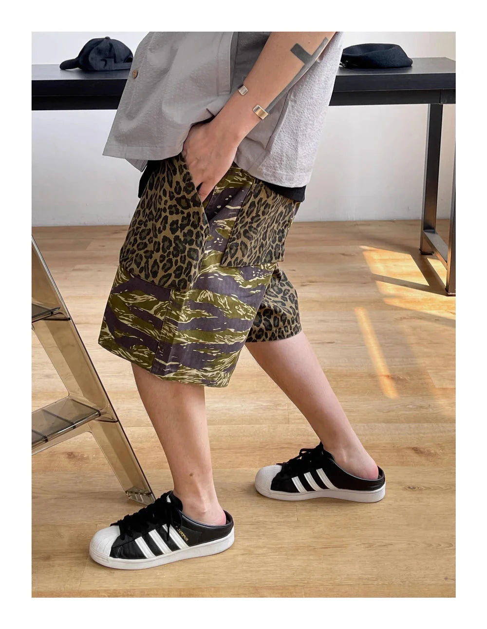 Camo/Animal Print Patchwork Shorts Newgew