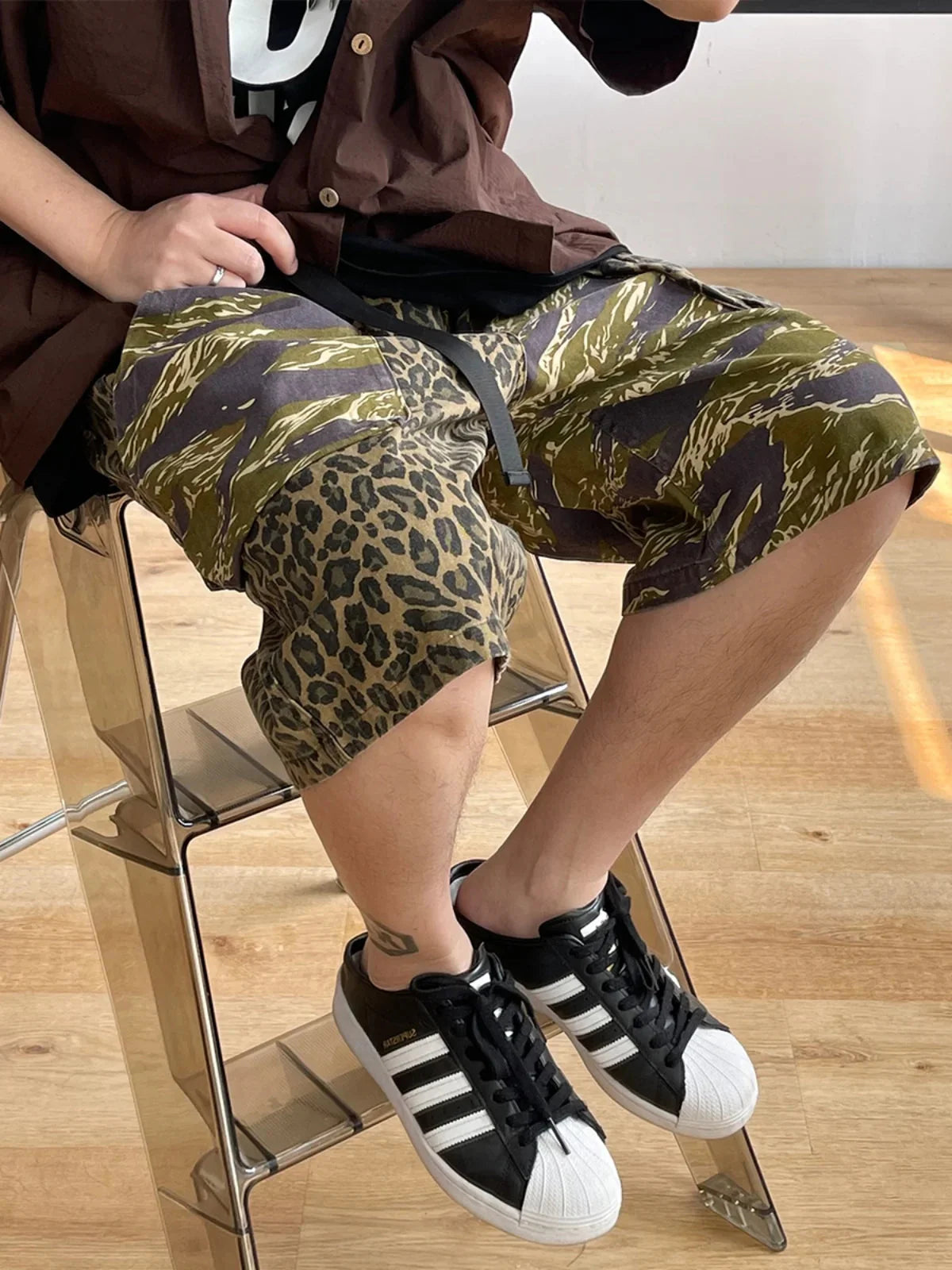 Camo/Animal Print Patchwork Shorts Newgew