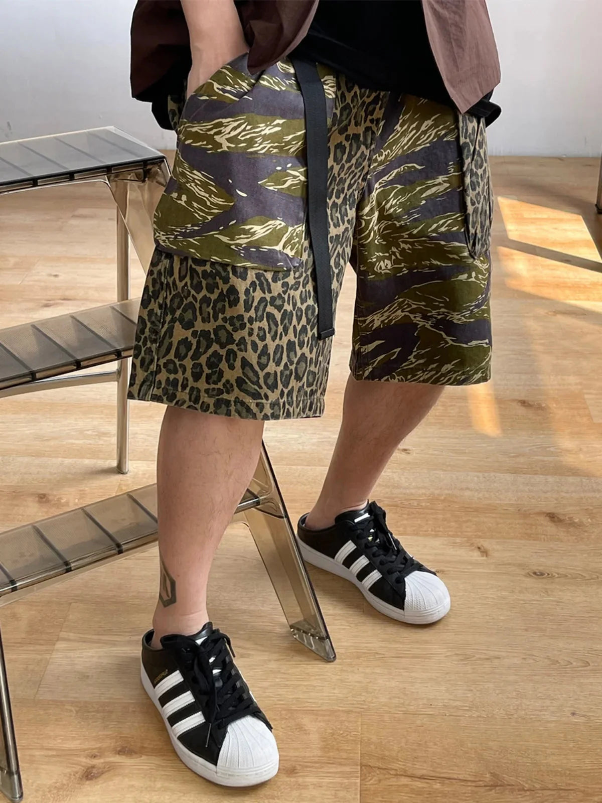 Camo/Animal Print Patchwork Shorts Newgew