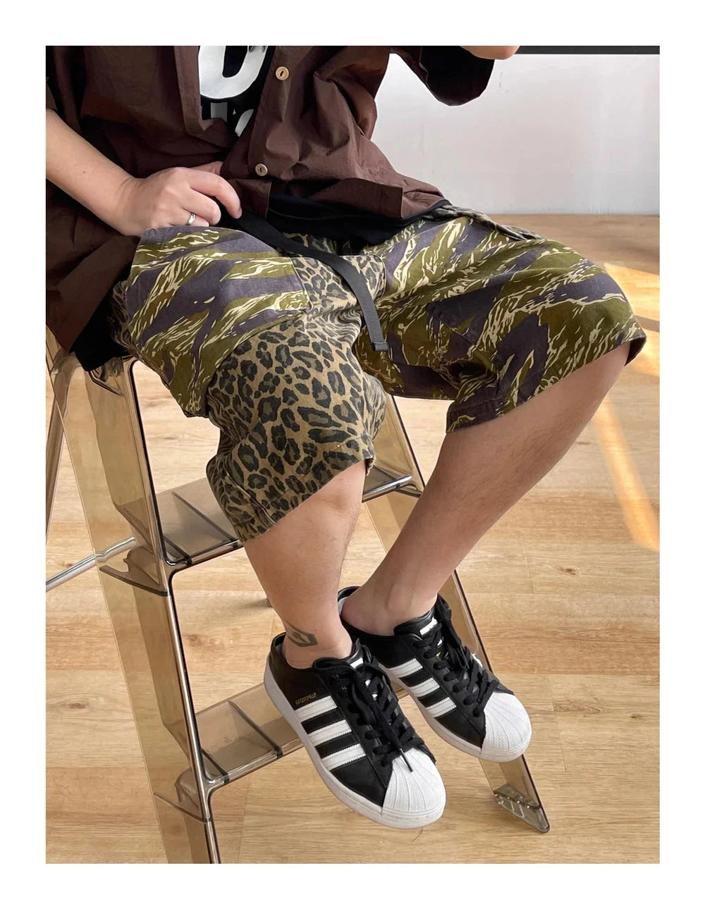 Camo/Animal Print Patchwork Shorts Newgew