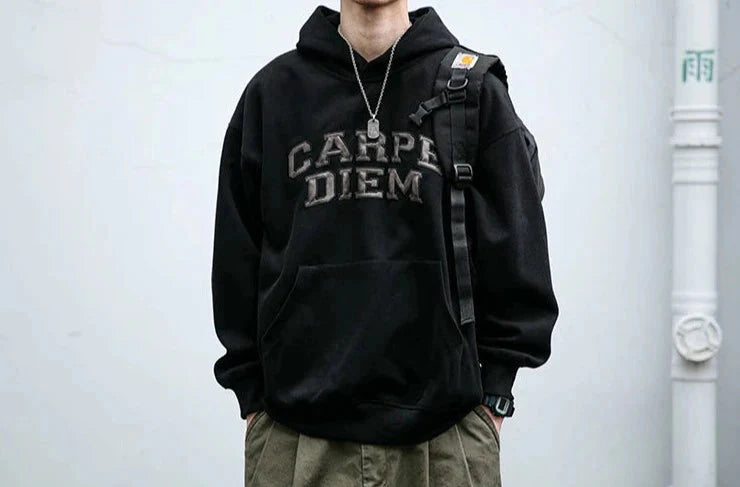 'Carpe Diem' Applique Hoodie Newgew