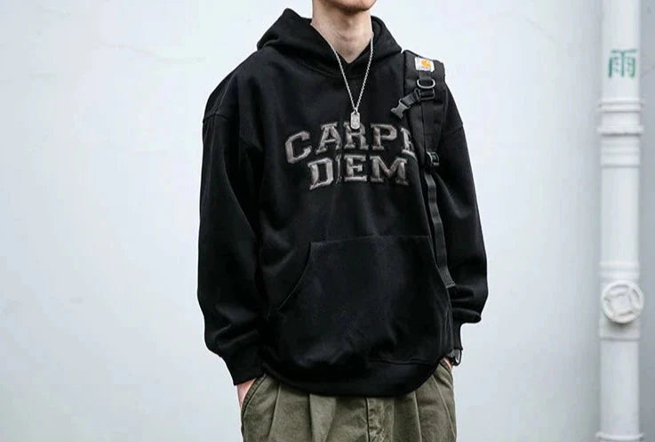 'Carpe Diem' Applique Hoodie Newgew