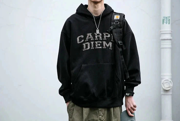 'Carpe Diem' Applique Hoodie Newgew