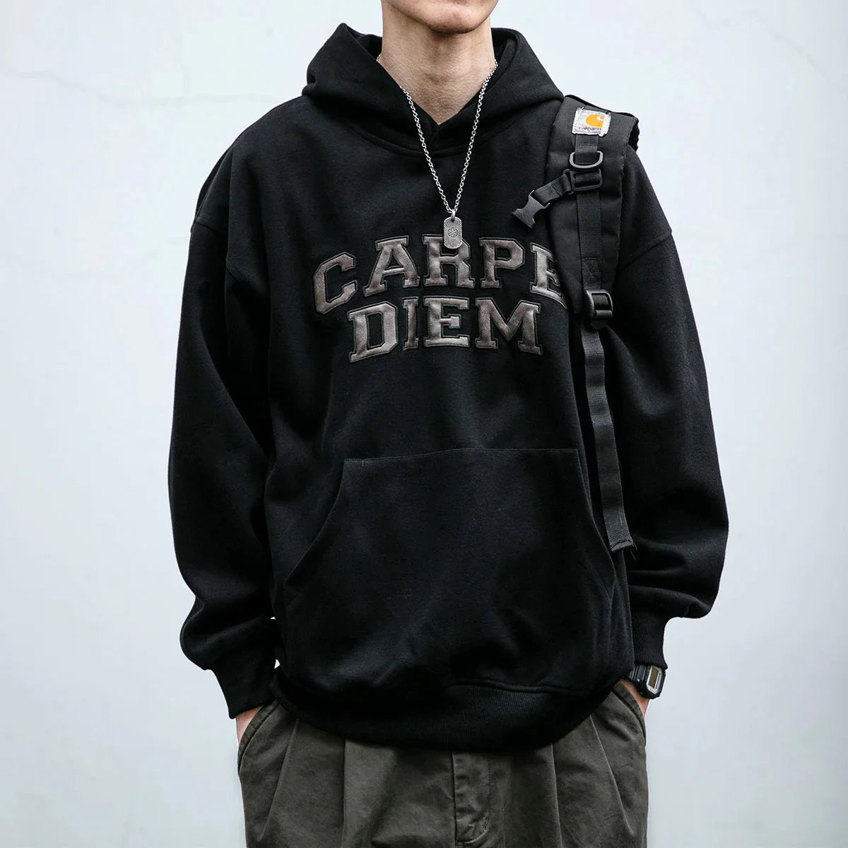 'Carpe Diem' Applique Hoodie Newgew