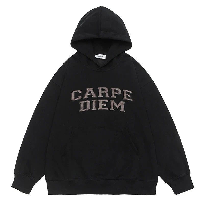 'Carpe Diem' Applique Hoodie Newgew