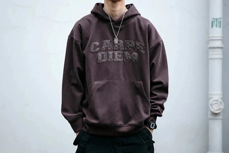 'Carpe Diem' Applique Hoodie Newgew