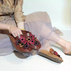 Chic Comfy Flats Leather Slippers With Flower Accents Newgew Shoes