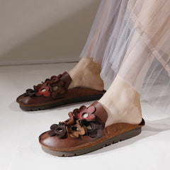 Chic Comfy Flats Leather Slippers With Flower Accents Newgew Shoes