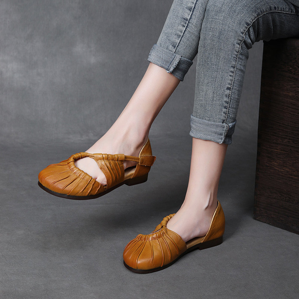 Closed Toe Pleated Flat Sandals Newgew Shoes