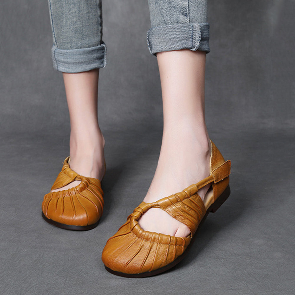 Closed Toe Pleated Flat Sandals Newgew Shoes