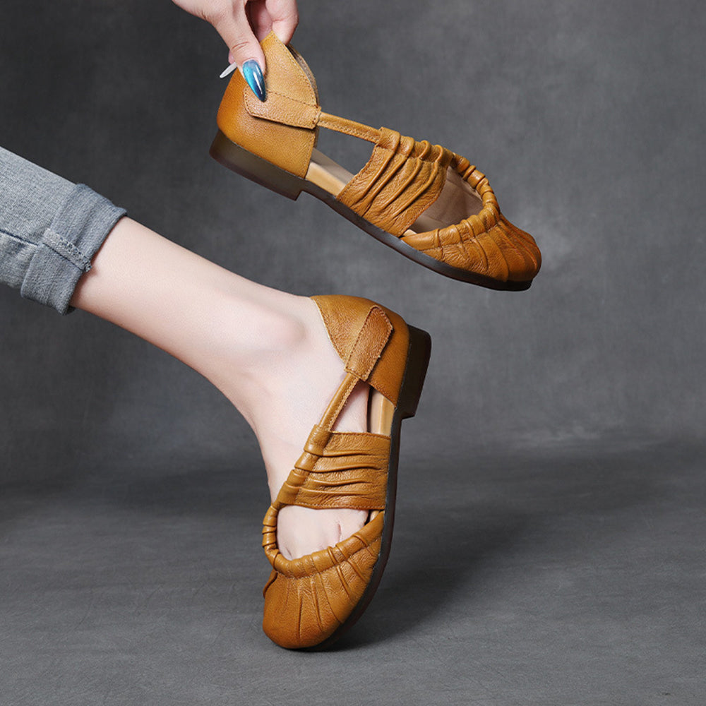 Closed Toe Pleated Flat Sandals Newgew Shoes