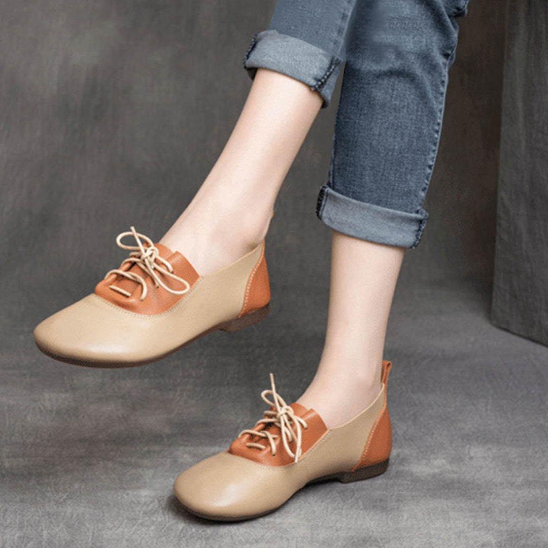 Color-Block Lace-Up Flat Leather Shoes Newgew Shoes