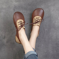 Color-Block Lace-Up Flat Leather Shoes Newgew Shoes