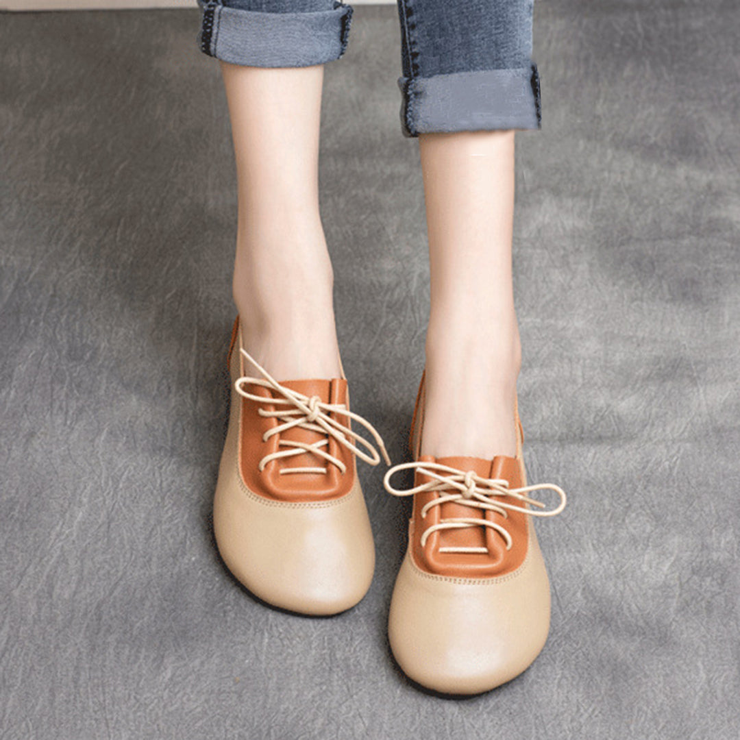 Color-Block Lace-Up Flat Leather Shoes Newgew Shoes