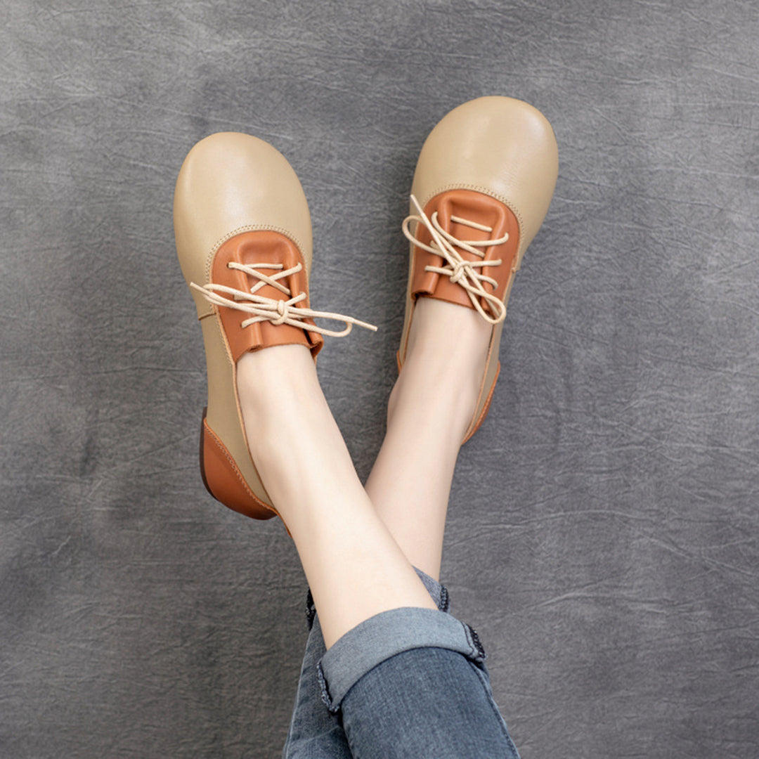 Color-Block Lace-Up Flat Leather Shoes Newgew Shoes