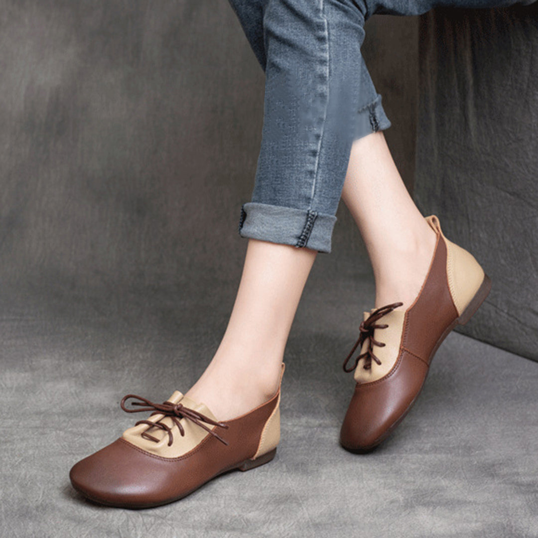 Color-Block Lace-Up Flat Leather Shoes Newgew Shoes