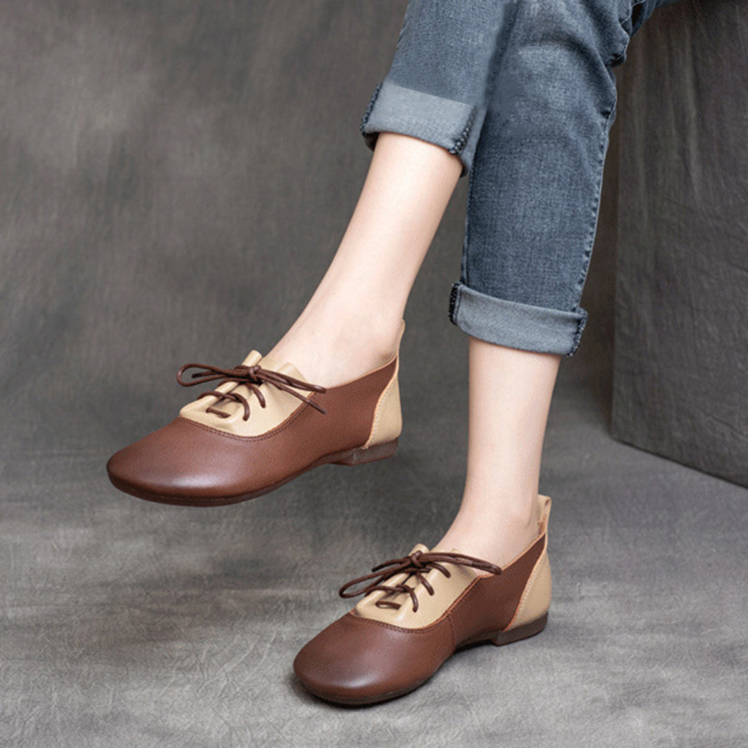 Color-Block Lace-Up Flat Leather Shoes Newgew Shoes