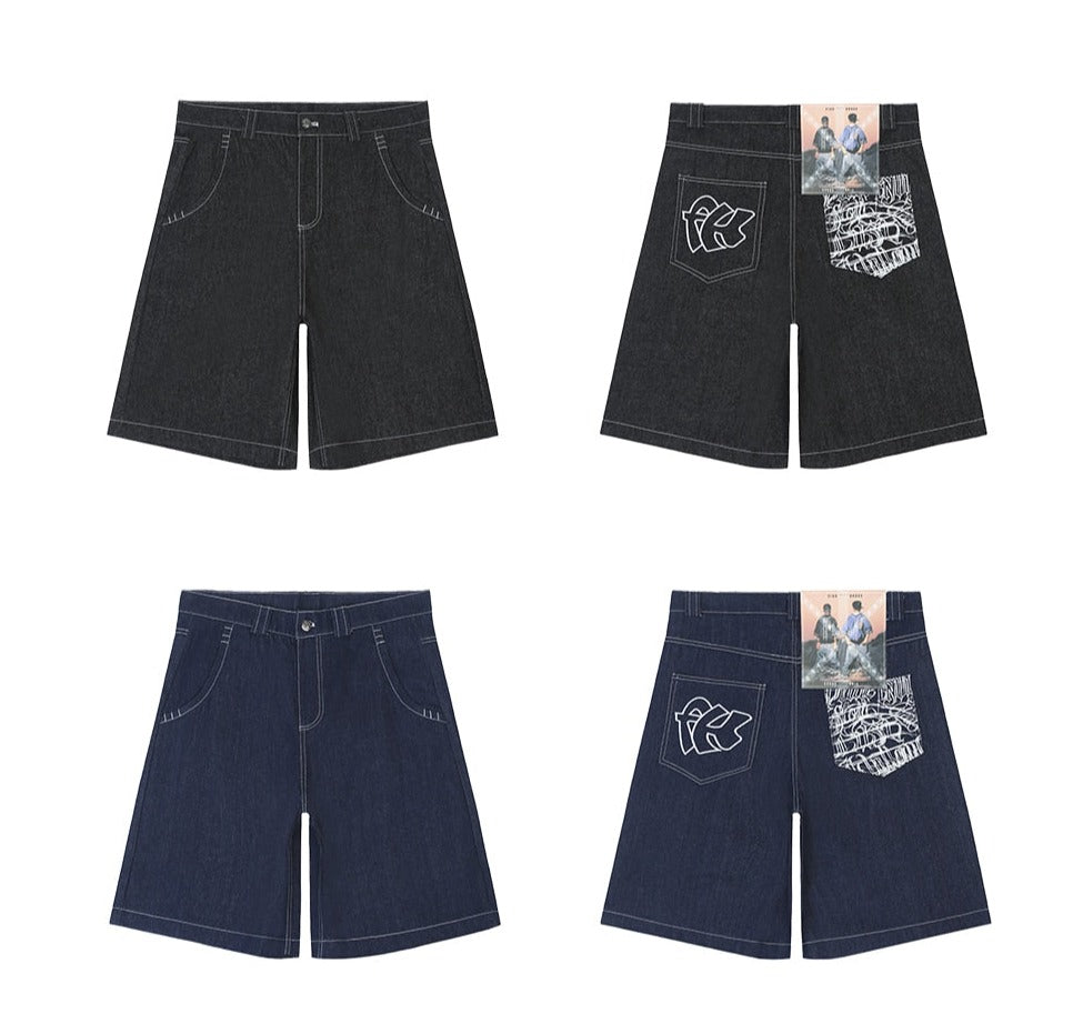 '90's New York' Contrast Stitch Denim Shorts Newgew