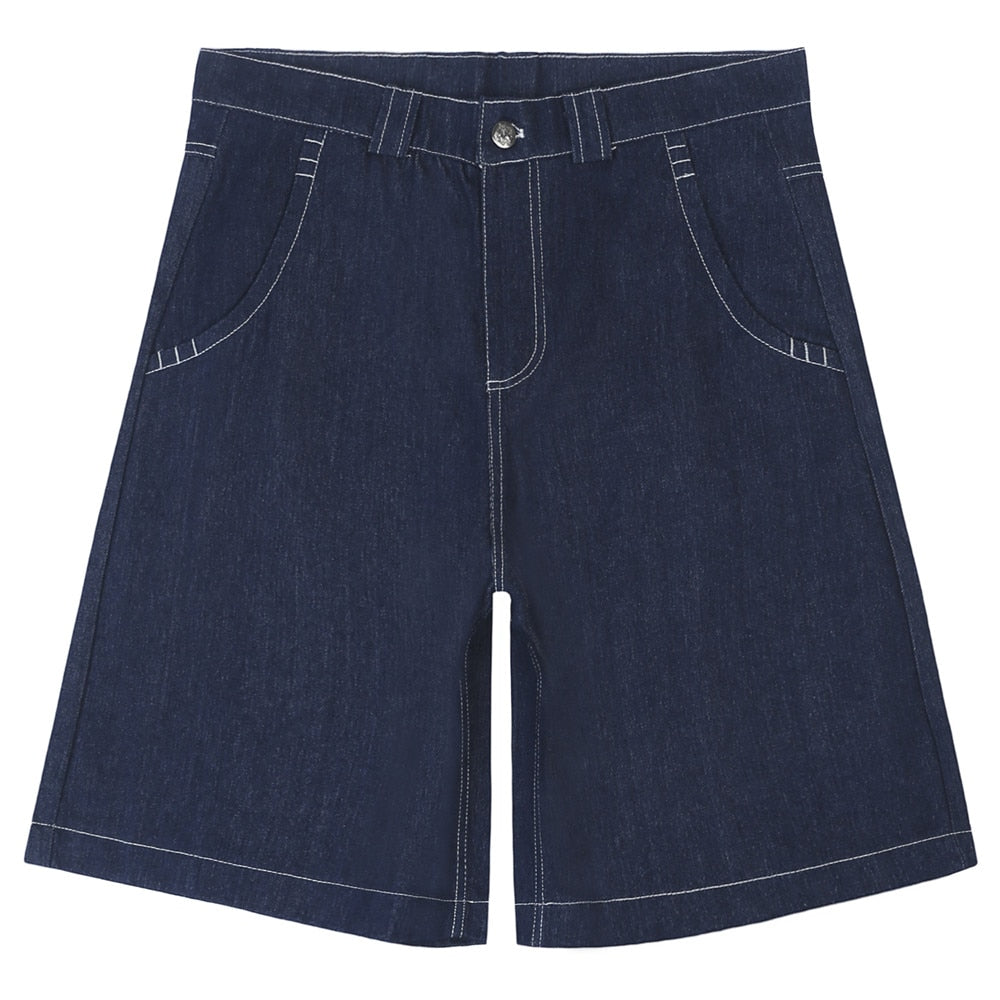 '90's New York' Contrast Stitch Denim Shorts Newgew